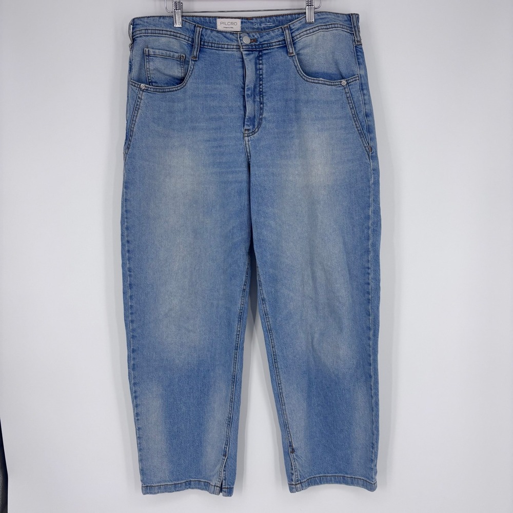 Pilcro Slit Hem Barrel Jeans Womens 31 Blue Light Wash High‎ Rise Anthropologie